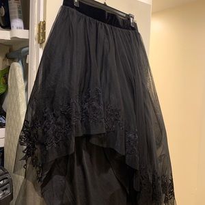 Mesh Hi-Lo Embroidered Maxi Skirt